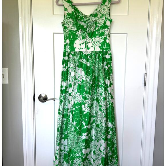 Vintage Waltah Clarkes Hawaiian Floral Maxi Dress‎ Green White Size 12 Neck - Picture 3 of 10